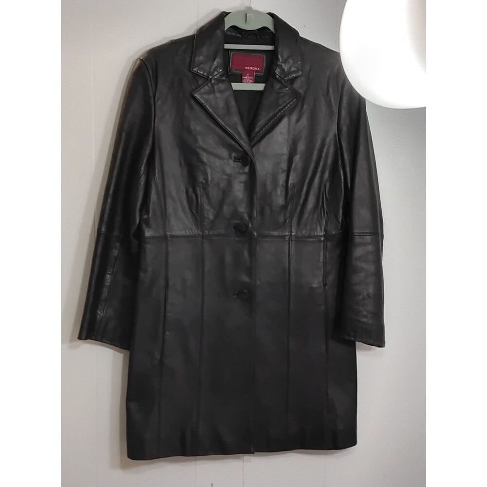 Merona Vintage Genuine Leather Button-Front Jacket - Black S